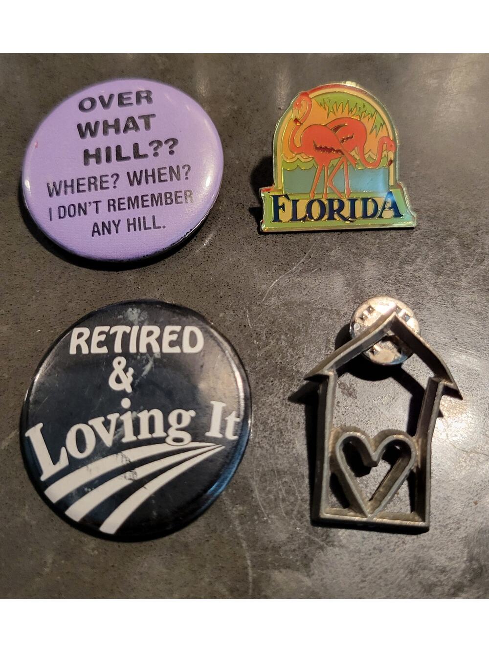 Lot of 4 Vintage Pins Florida 1997 Ann Clark Cookie Cutter Heart Home Pewter
